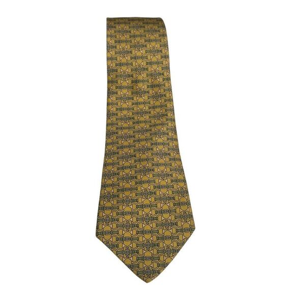 Hermes Paris Men's Yellow Gray Links Chains Pointed French Silk Tie - Picture 3 of 7